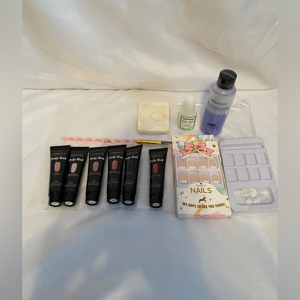 Poly gel. Slip solution. Brush  nail tips